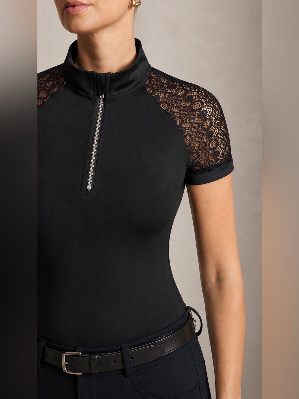 Equestrian Dressage English Black Lace Short Sleeve Summer Spring Riding Shirt